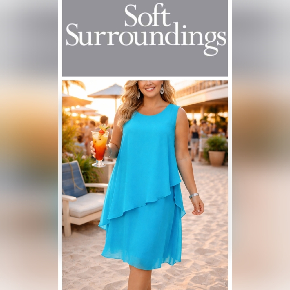 NWT Soft Surroundings Turquoise Tunic Shift Dress 2X Wedding Guest Beach Party